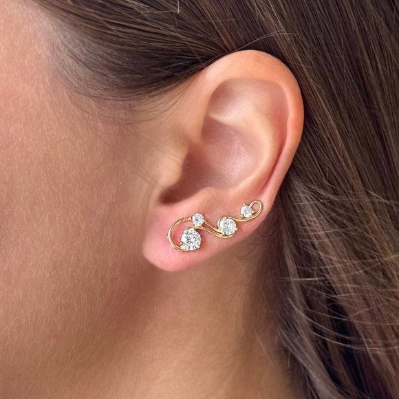 Melody ear climbers with CZ diamonds - 14K Gold - Picture 1 of 3